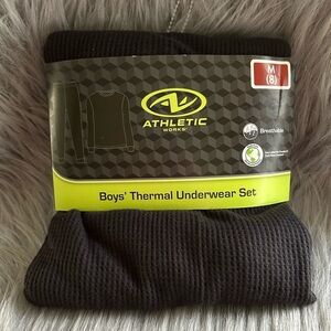 Athletic Works Thermal Underwear Set Boys Size Medium Black Waffle Pajama Set‎